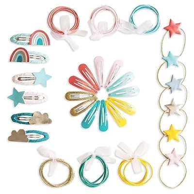 Abbildung von Papierdrachen Besondere 48 Haarspangen und Haargummis in vielen Farben langlebig robust Kinderspängchen mit Glitzer Stoffbezug Haarschmuck *Regenbogen pink* für lange feine Haare