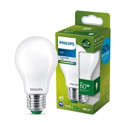 Abbildung von Philips LED Classic ultraeffiziente E27 Lampe, mit Energieeffizienzklasse A, ersetzt 60W, matt, kaltweiß