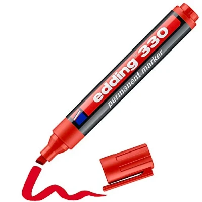 Abbildung von edding 330 Permanentmarker rot 1 Stift Keil Spitze 5 mm wasserfest, schnell trocknend wischfest für Karton, Kunststoff, Glas, Holz, Metall, Glas
