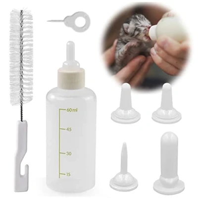 Abbildung von onebarleycorn Aufzuchtflasche Katze, Welpenmilch für Hunde Katzenaufzuchtmilch Katzenmilch Kitten Nursing Bottle Welpen Flasche Neugeborene Pet Kleine Katze Milch Fläschchen Milch(60ml)