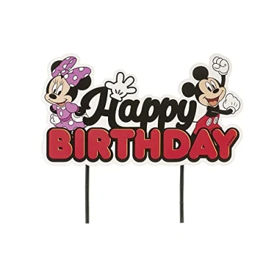 Abbildung von dekora Kuchendeko Geburtstag Happy Birthday Cake Topper Mickey und Minnie Mouse aus Papier 17,5 x 15 cm