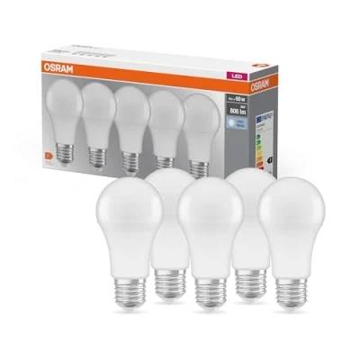 Abbildung von OSRAM LED Base Classic A, Sockel: E27, Nicht Dimmbar, Kaltweiß, Ersetzt eine herkömmliche 60 Watt Lampe, Matt, 5 er Pack
