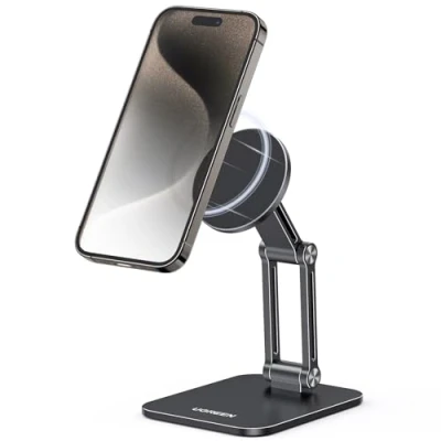 Abbildung von UGREEN Magnetischer Handy Ständer Magsafe Handyhalter Tisch Faltbarer iPhone mit Metallringe kompatibel 16 15 14 13 12 Pro Max und Hülle, Galaxy S23 Ultra S23+ (Schwarz)