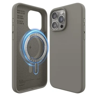Abbildung von elago Magnetische Silikonhülle Kompatibel mit iPhone 15 Pro Max Hülle, MagSafe Alles Zubehör, Integrierte Magnet,Premium Silikon, Ganzkörper Schutzhülle [5 Lagige Struktur] (Mittelgrau)