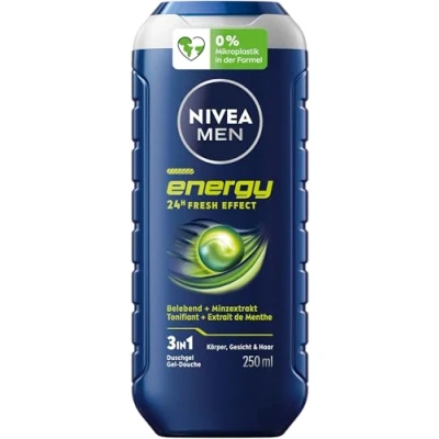Abbildung von NIVEA MEN Energy Duschgel, pH hautneutrale Pflegedusche mit belebendem Duft und 24h Frische Effekt, natürlicher Minze für Männer (250 ml)