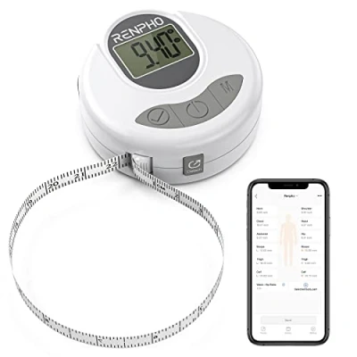 Abbildung von RENPHO Smart Körperumfangmaßband, Intelligentes Digitales Bluetooth Maßband für Körpermessung, Gewichtsverlust, Muskelaufbau, Bodybuilding, Einziehbar, Automatische Messung von Körperteilumfängen