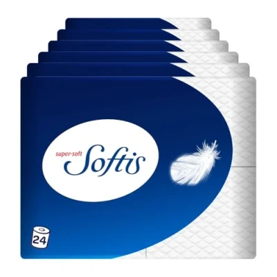 Abbildung von Softis 4 lagiges Toilettenpapier 24 Rollen Packung (6 x Einzelpackungen), 100 Blatt pro Rolle, Einzigartiges Softkammer System, Recyclebare Verpackung, FSC zertifiziertes Papier