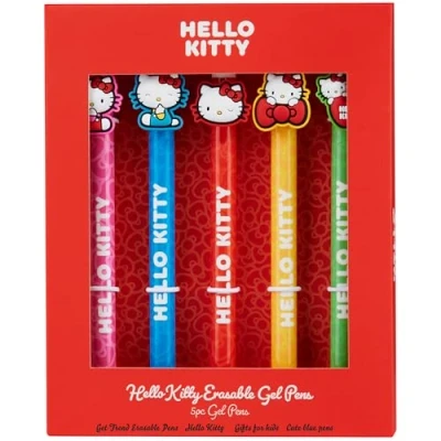 Abbildung von Get Trend Hello Kitty Radierbarer Kugelschreiber 5er Set Blaue Tinte Gel Tintenroller mit Radiergummi für Schule oder Freizeit Geschenke Kinder Teens (Hello Kitty)