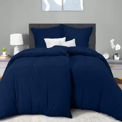 Abbildung von Utopia Bedding Bettwäsche 135x200 4teilig Mikrofaser 2 Bettbezug cm + Kissenbezüge 80x80 Marineblau