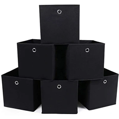 Abbildung von SONGMICS Aufbewahrungsbox, 6 Stück, Faltbox, faltbarer Organizer, mit Fingerloch, 30 x cm, schwarz, RFB02H 3