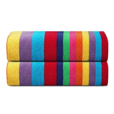 Abbildung von Sweet Needle Strandtücher Multi Cabana Stripe Classic, 100% Baumwoll Frottee, ringgesponnenes Pooltuch, schnell trocknend, 450 g/m², 2 Stück, für Erwachsene (Miami Vibe, 76 x 152 cm)
