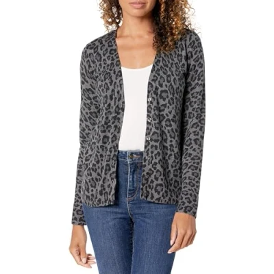 Abbildung von Amazon Essentials Damen Leichter Cardigan mit V Ausschnitt (in Übergröße erhältlich), Dunkelgrau Meliert Tier, M