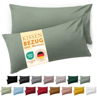 Abbildung von Blumtal Kissenbezug 40x60 cm 2er Set Kissenbezüge, Summer Green, Kopfkissenbezug aus weichem Mikrofaser waschbare Kissenhülle, Oeko TEX Zertifiziert für Kissen