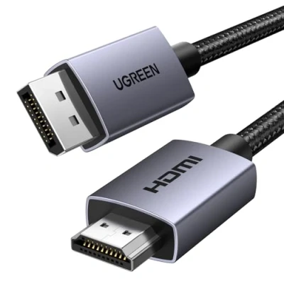 Abbildung von UGREEN 4K@30Hz DP zu HDMI Kabel, Uni Directional Übertragung, Aluminium Bandgeflecht, Displayport Kabel für Gaming auf Multi Bildschirm Kompatibel mit Monitor, Projektor, HDTV, Laptop（1M）