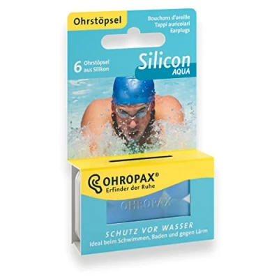 Abbildung von Ohropax Ohrstöpsel SILICON AQUA Wasserfeste vor Ohr Stöpsel aus hautfreundlichem Silikon Zum Schutz Wasser beim Schwimmen 6 Stück