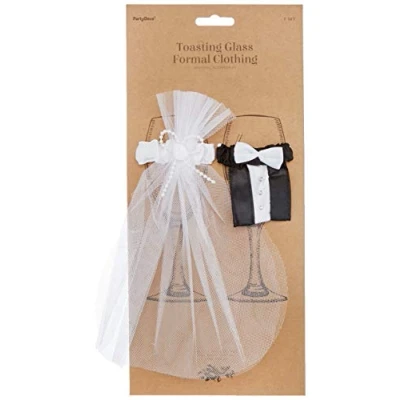 Abbildung von PartyDeco Champagnerglas Sektglas Hochzeitsdekoration Glasdekoration Braut und Bräutigam Hochzeitskleid Hochzeitsanzug Tischdekoration