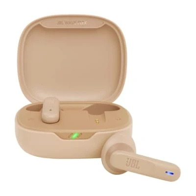 Abbildung von JBL Wave Flex Kabellose In Ear Ohrhörer mit IP54 und IPX2 Wasserdichtigkeit TalkThru AmbientAware Technologie 32 Stunden Akkulaufzeit Beige
