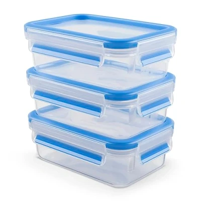 Abbildung von Emsa Clip &amp; Close Frischhaltedosen Set, 3 x 0,55 L, Vorratsdosen, Mealprep 100% auslaufsicher und hygienisch, spülmaschinengeeignet, mikrowellengeeignet, gefriergeeignet, transparent/blau, N10312