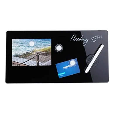 Abbildung von Relaxdays Magnettafel, beschreibbar, inkl. 3 Magnete &amp; Stift, abwischbar, Rahmenlos, Magnetboard Glas, 20x40 cm, schwarz