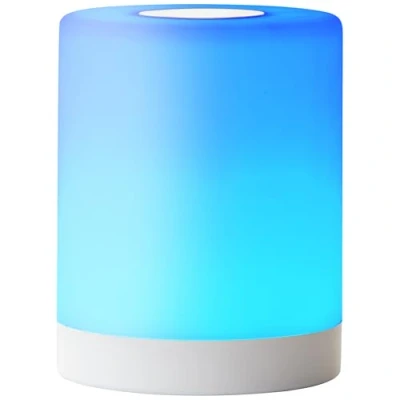 Abbildung von LED Tischleuchte Aro in weiß, Kabellos mit Akku, 3000 K, RGB Farbwechsel, Touchdimmer, USB Aufladung, IP44 spritzwassergeschützt, portabel, 11,6 cm Höhe, Ideal für Balkon, Garten, Terrasse, Badezimmer