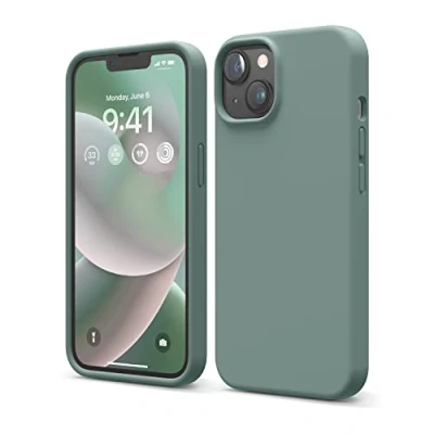 Abbildung von elago Schutzhülle für iPhone 14, Flüssigsilikon, Ganzkörper Schutzhülle, stoßfest, schlanke Handyhülle, kratzfestes, weiches Mikrofaserfutter, 15,5 cm (6,1 Zoll), Mitternachtsgrün