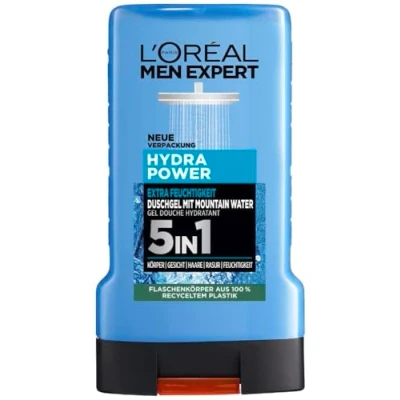 Abbildung von L&#039;Oréal Men Expert Duschgel und Shampoo für Männer, Duschbad zur Reinigung von Körper, Haar Gesicht, Herren Körperpflege hydratisierte Haut mit Mountain Water, Hydra Power, 1 x 250 ml