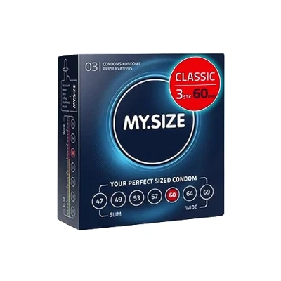 Abbildung von MY.SIZE Classic Kondome Größe 5 I 60 mm Breite 3 Stück Probierpackung Premium extra dünn gefühlsecht hauchzart dünne 0,07 Wandstärke vegan Condoms for men