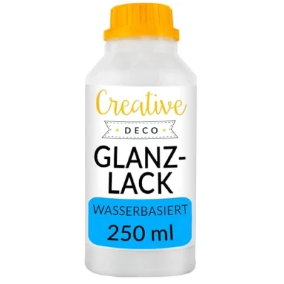 Abbildung von Creative Deco Acryl Glanzlack Firnis 250 ml Flasche Klarlack Oberflächenfinish auf Wasserbasis Permanenter farbloser Lack Verwendung im Innen und Außenbereich Bastelprojekte Gemälde