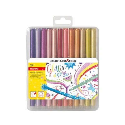 Abbildung von Eberhard Faber 551024 Glitzer Filzstifte Set, 24 Malstifte mit Basic und Pastell Farben