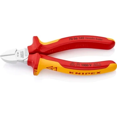 Abbildung von Knipex Seitenschneider verchromt, isoliert mit Mehrkomponenten Hüllen, VDE geprüft 140 mm 70 06