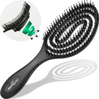 Abbildung von Bio Haarbürste ohne Ziepen mit Wildschweinborsten Entwirrbürste einzigartiger Spirale, nachhaltiges Material perfekt für nasse&amp;trockene Haare, mehr Glanz, Volumen&amp;gesunde Haarpflege, Schwarz