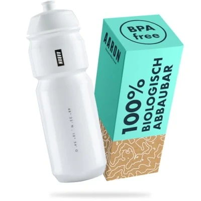 Abbildung von AARON ECO Trinkflasche aus nachhaltigem Zuckerrohr, 750 ml, leicht und auslaufsicher, praktische BPA freie Wasserflasche für Sport, Fitness, Wandern, Outdoor in weiß