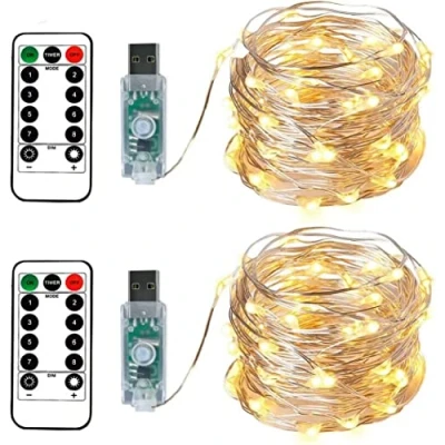 Abbildung von BXROIU 2 x 100LEDs Lichterkette USB 10 Meter Silbernedraht mit Fernbedienung Timer 8 Programm und Dimmen (Warmweiß), LED