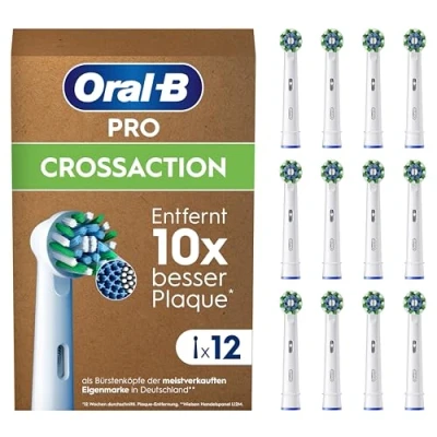 Abbildung von Oral B Pro CrossAction Aufsteckbürsten für elektrische Zahnbürste, 12 Stück, überlegene Zahnreinigung, X Borsten, Original Zahnbürstenaufsatz, briefkastenfähige Verpackung, Made in Germany