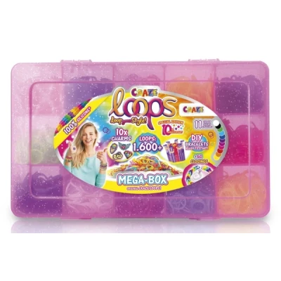 Abbildung von CRAZE loops Mega Box Loom Bänder Set mit 1600 Gummibänder zum Basteln &amp; viel Zubehör Halsketten, Ringe und Armbänder selber machen, Farbenmix