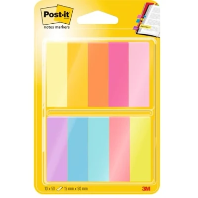Abbildung von Post it Notes Marker, Packung mit 10 Blöcken, 50 Marker pro Block, 12, 7 mm x 44, 4 mm, Gelb, Orange, Pink, Lila, Blau, Grün Schmale Haftnotizen zum Markieren, Hervorheben oder Farbcodieren