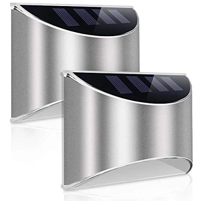 Abbildung von LeiDrail Solarlampen für Außen LED Solar Wandleuchten Edelstah Ausenbeleuchtung Wandleuchte Stainless Steel Sicherheitswandleuchte Wasserdichte Solarleuchte Garten Pfad Zaun Wand (2 Stück)