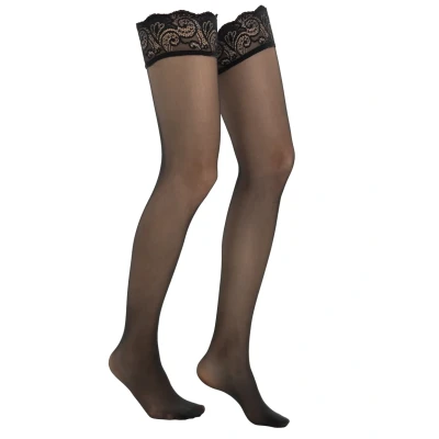 Abbildung von Falke MATT Deluxe 20 Denier STAY UPS Transparent Overkneestrümpfe, Damen, Größe: 35 37, Black
