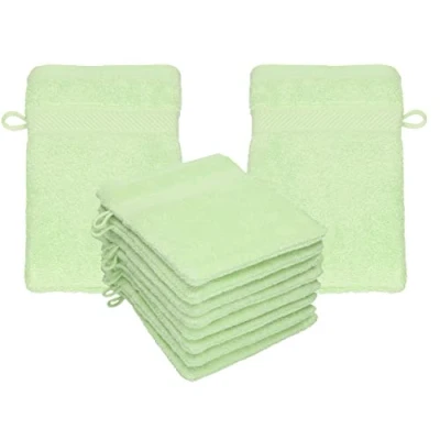 Abbildung von Betz 10 Stück Waschhandschuhe Palermo 100% Baumwolle Waschlappen Set Größe 16x21 cm Farbe grün