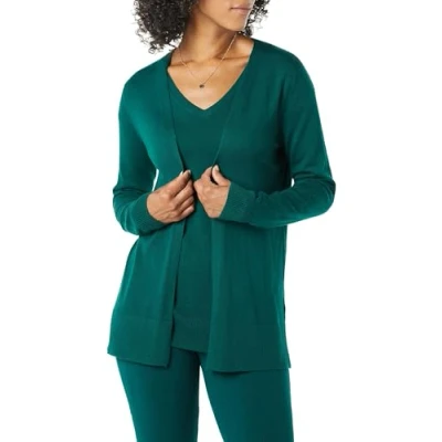 Abbildung von Amazon Essentials Damen Leichte Strickjacke, Vorne Offen (Erhältlich In Übergröße), Dunkelgrün, XXL