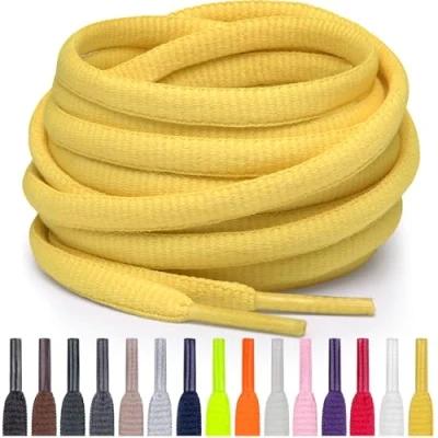 Abbildung von Miscly Schnürsenkel Oval, Reißfest für Sportschuhe, Sneaker und Laufschuhe 100% Polyester Ø 6mm (114 cm, Gelb)