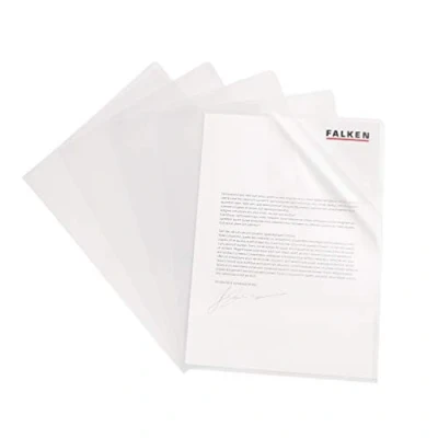 Abbildung von Original Falken 100er Pack Economy PP Kunststoff Aktenhüllen. für DIN A4 transparent genarbt farblos oben und seitlich offen Plastikhülle Klarsichthülle Büro die mobile Organisation