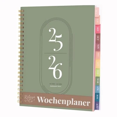 Abbildung von Rileys &amp; Co Kalender 2024 2025 A5 Schülerkalender Schulplaner Studienplaner Semesterplaner Perfekt für Schüler, Studenten, Berufstätige Grün (20 x 15 cm) auf Deutsch