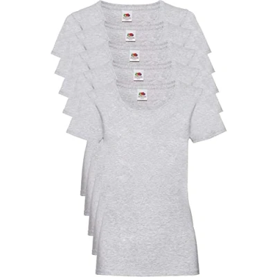 Abbildung von Fruit of the Loom Damen Regular Fit T Shirt, 5er Pack, Grau (Heather Grau), 42 EU (Herstellergröße: L)