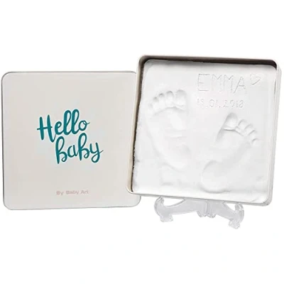 Abbildung von Baby Art Magic Box, Gipsabdruck Geschenkbox aus Metall, für Handabdruck oder Fußabdruck, tolles Erinnerung Andenken, DIY Geschenke Box mit Gips Abdruck inkl. Aufsteller, Eckig, Essentials