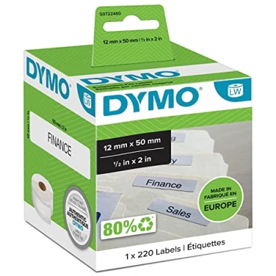Abbildung von DYMO Original LabelWriter Etiketten für Hängemappen 12 mm x 50 Rolle mit 220 leicht ablösbaren selbstklebend Etikettendrucker und Beschriftungsgerät