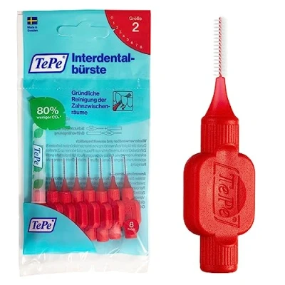 Abbildung von TePe Interdentalbürste Rot ISO Größe 2 (0,5 mm) / Für eine einfache und gründliche Reinigung der Zahnzwischenräume 1 x 8 Interdentalbürsten