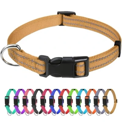Abbildung von TagME Nylon Hundehalsband, Verstellbares Reflektierendes Hundehalsband mit Sicherheitsschnalle für Welpen, Braun, 1.0cm Breite