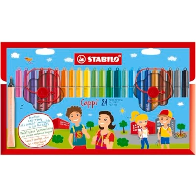 Abbildung von Filzstift mit Kappenring STABILO Cappi 24er Pack 24 verschiedenen Farben