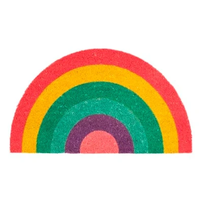 Abbildung von Fisura Fußmatte außen &quot;Regenbogen&quot; aus Kokosnuss mit rutschfester PVC Rückseite. Lustige welcome Fußmatte. Handbemalt. Größe: 70 cm x 40 cm. Farben: rosa, lila, blau, grün, gelb und rot.